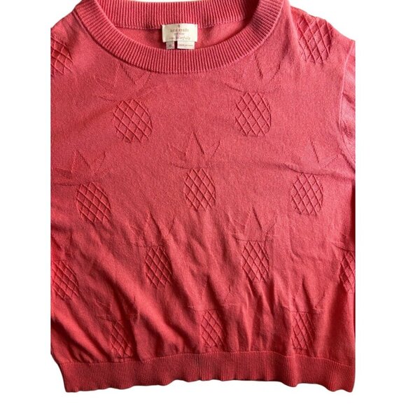 Kate Spade Live Colorfully Pink Textured Cropped Sweater w Pineapples, Size XL - Picture 3 of 5